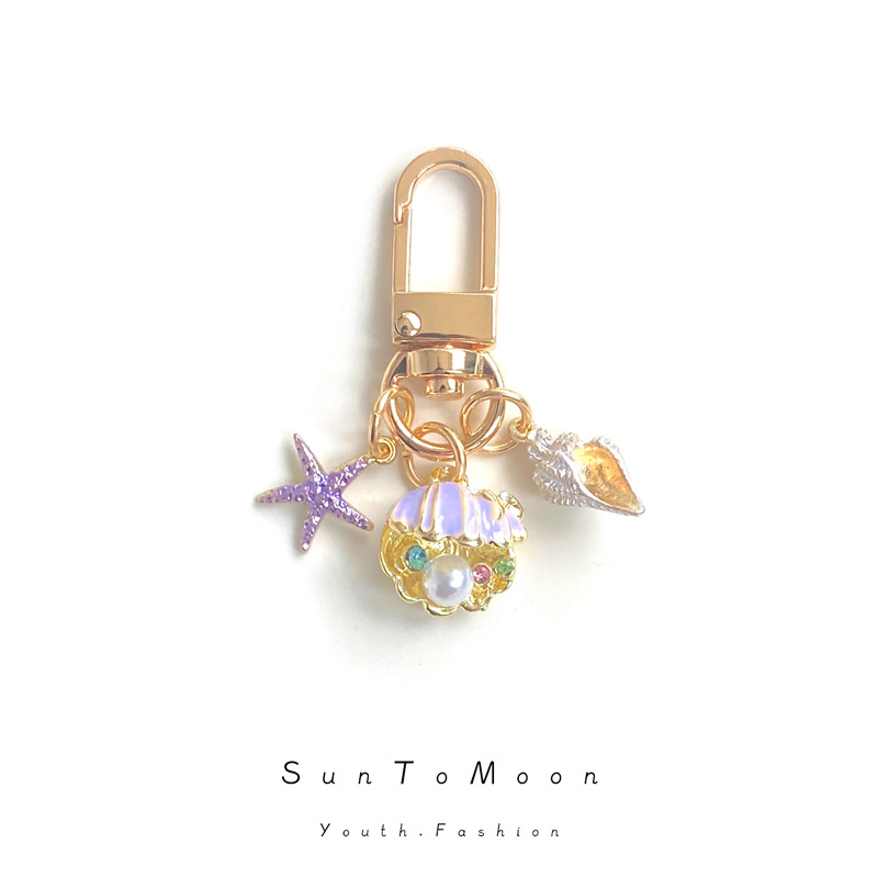 Wholesale Ocean Pearl Shell Sea Star Conch Metal Keychain