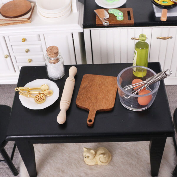 Wholesale Dollhouse Miniature Kitchen Scene Egg Beater Egg Rolling Pin Bowl Plate Knife Cutting Board Model Accessories Tools