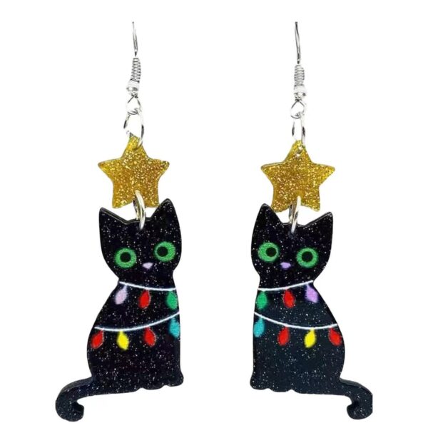 Wholesale Christmas Tree Lights Black Cat Bat Acrylic Earrings