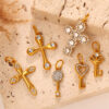 Wholesale Stainless steel gold-colored diamond-studded key cross pendant