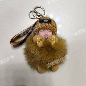 Khaki / Real fox fur 8cm hair balls