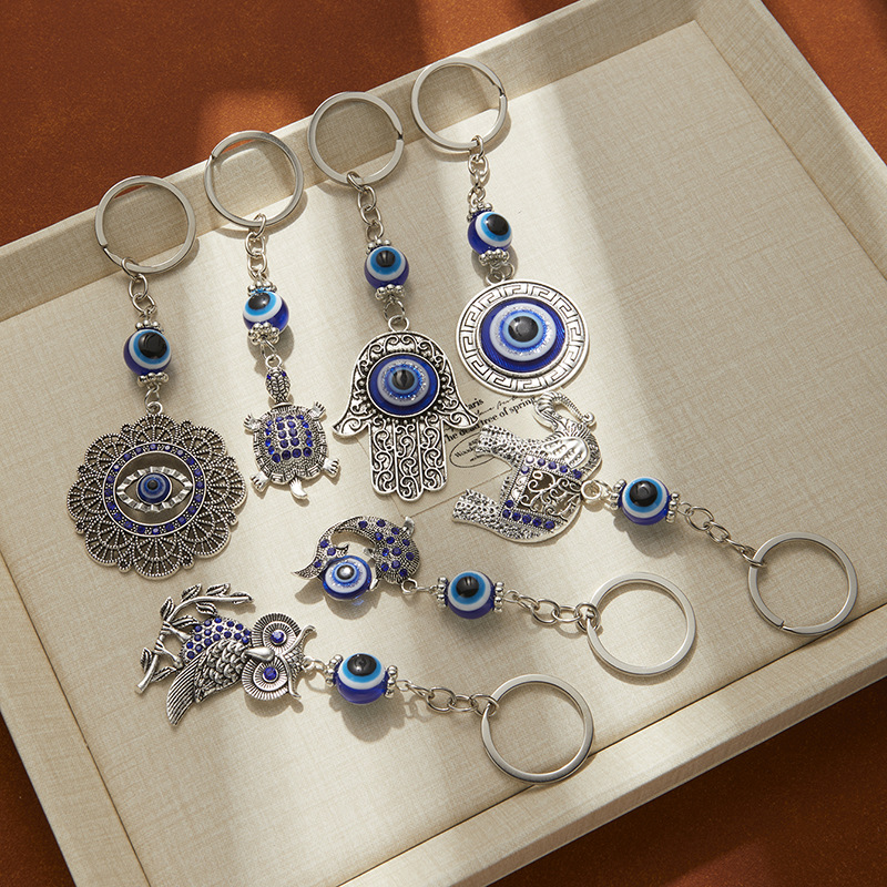 Wholesale Devil's Hand Blue Eyes Tree of Life Keychain