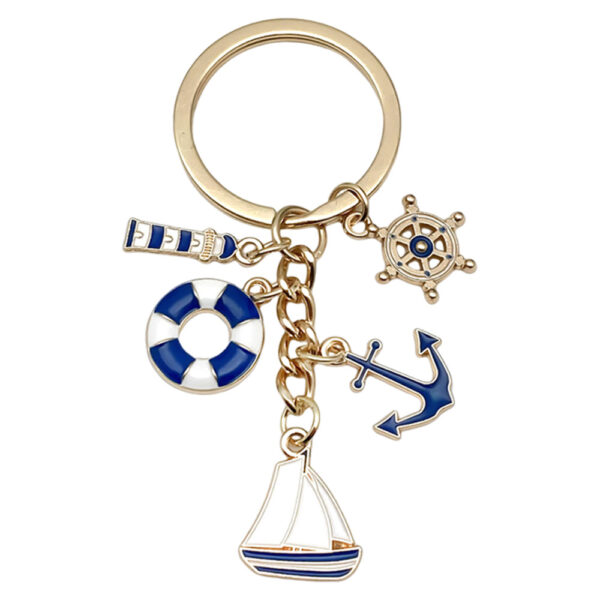 Wholesale Blue Sailing Lighthouse Life Buoy Keychain