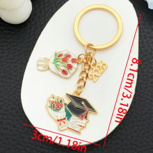 Er1248-drip oil white graduation cap tulip teacher's day keychain-10.0g [1 piece]