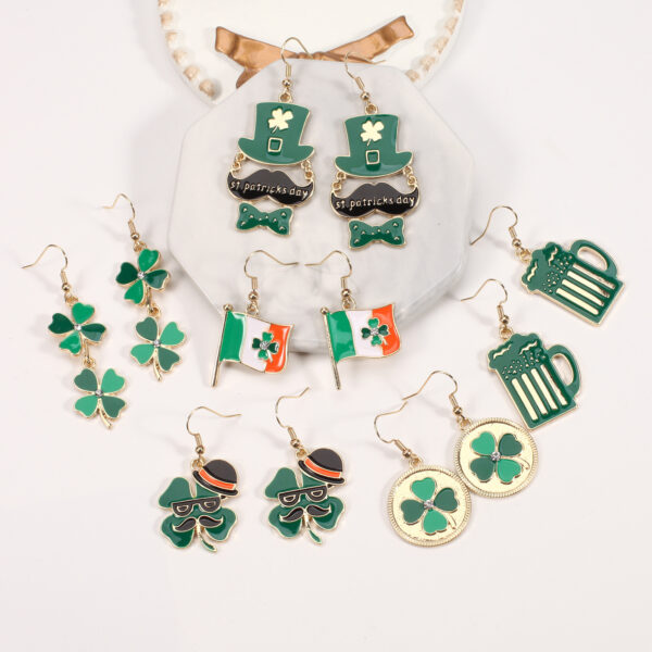 Wholesale St. Patrick's Day Clover Hat Flag Wine Glass Earrings