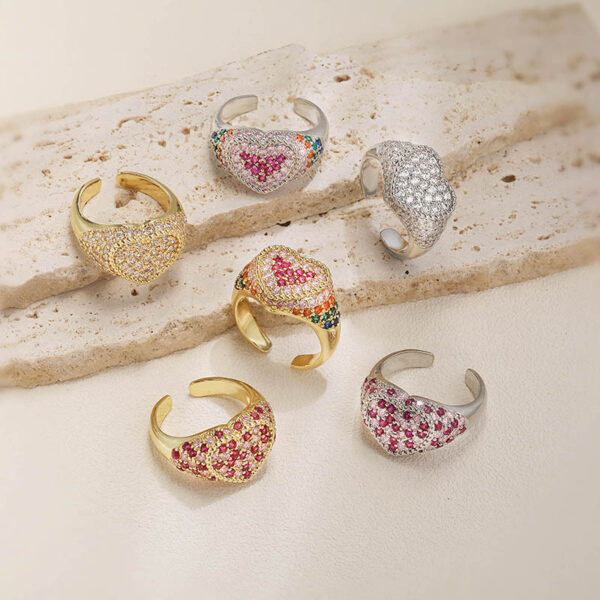 Wholesale Colored Diamond Ring Heart Opening Adjustable Ring