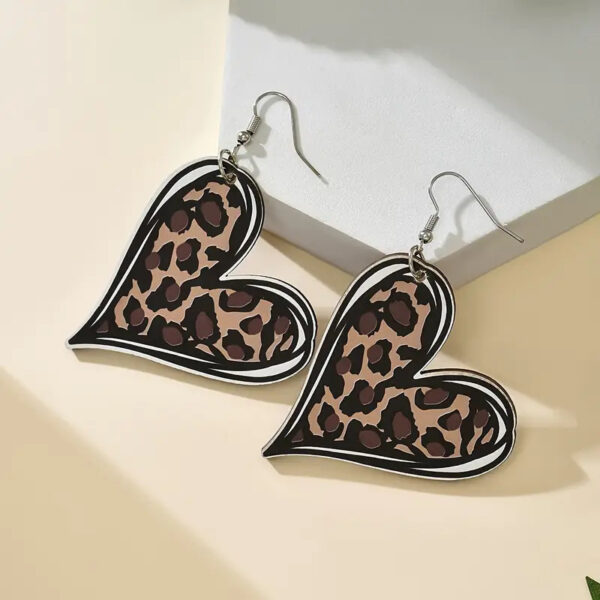 Wholesale Mother's Day Leopard Print Love Double-Sided Wooden Earrings