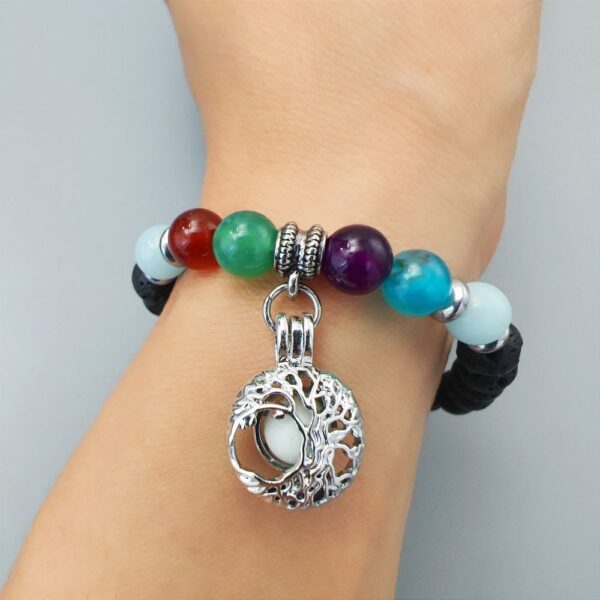 Wholesale 8mm Volcanic Stone Life Tree Colorful Agate Yoga Luminous Bracelet
