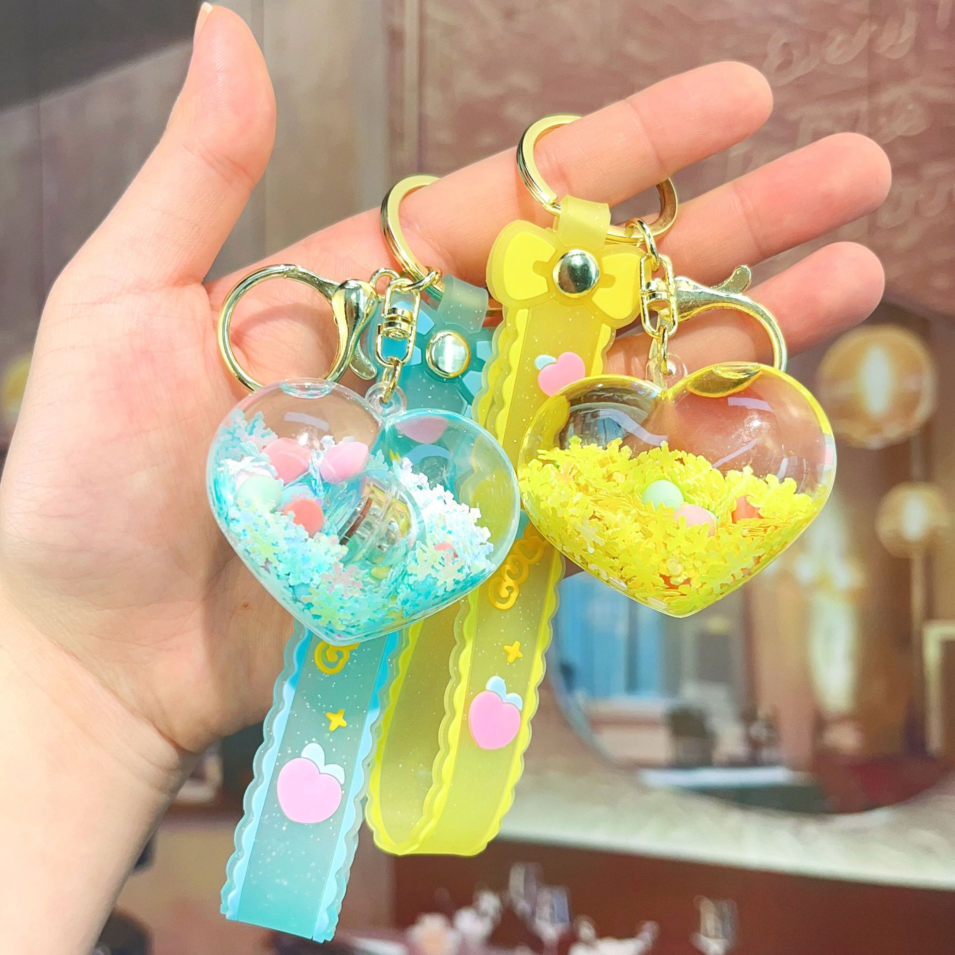 Wholesale Acrylic Light- Heart Glitter Keychain