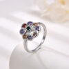 Wholesale Rainbow Micro Inlaid Diamond Flower Ring for Women, White Copper