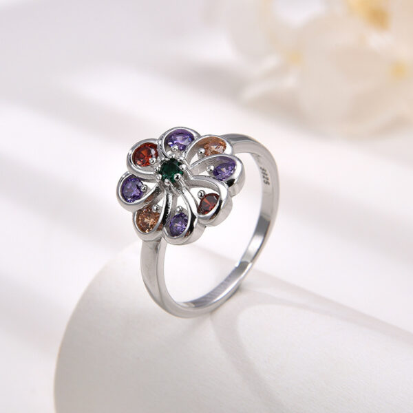 Wholesale Rainbow Micro Inlaid Diamond Flower Ring for Women, White Copper