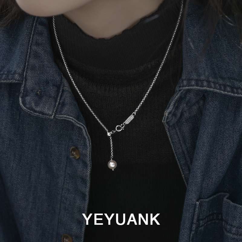 Wholesale Agate Imitation Pearl Pendant Collarbone Necklace with Adjustable Zircon Clasp