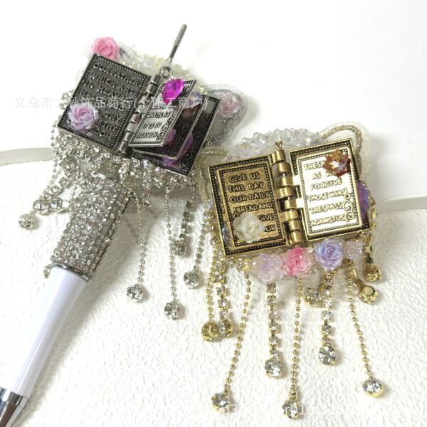 Wholesale Page-turning tassel chain scripture with three-dimensional inlaid diamonds and straight-hole beads