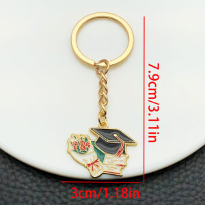 Ls307-1 oil dripping flower graduation cap book key chain-9.1g