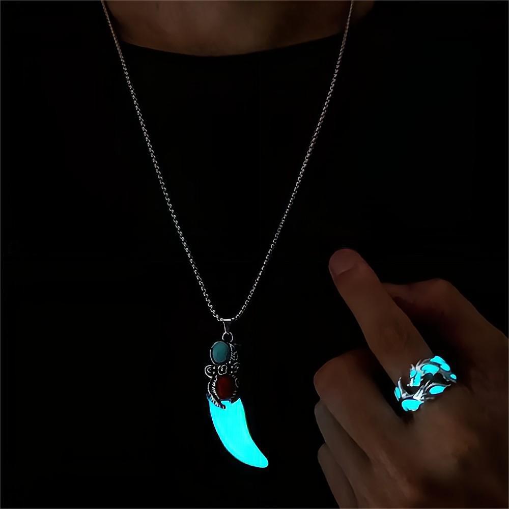 Wholesale Turquoise Luminous Wolf Tooth Stainless Steel Chain Men's Pendant