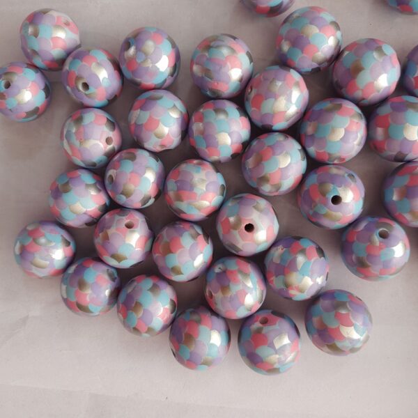 Wholesale 5pcs 20MM Acrylic Mermaid Tricolor Fish Scale Printed Beads