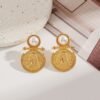 Wholesale Stainless Steel Retro Gold Coin Earrings