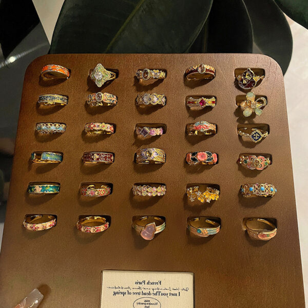 Wholesale Flower bud colored enamel drip pattern ring