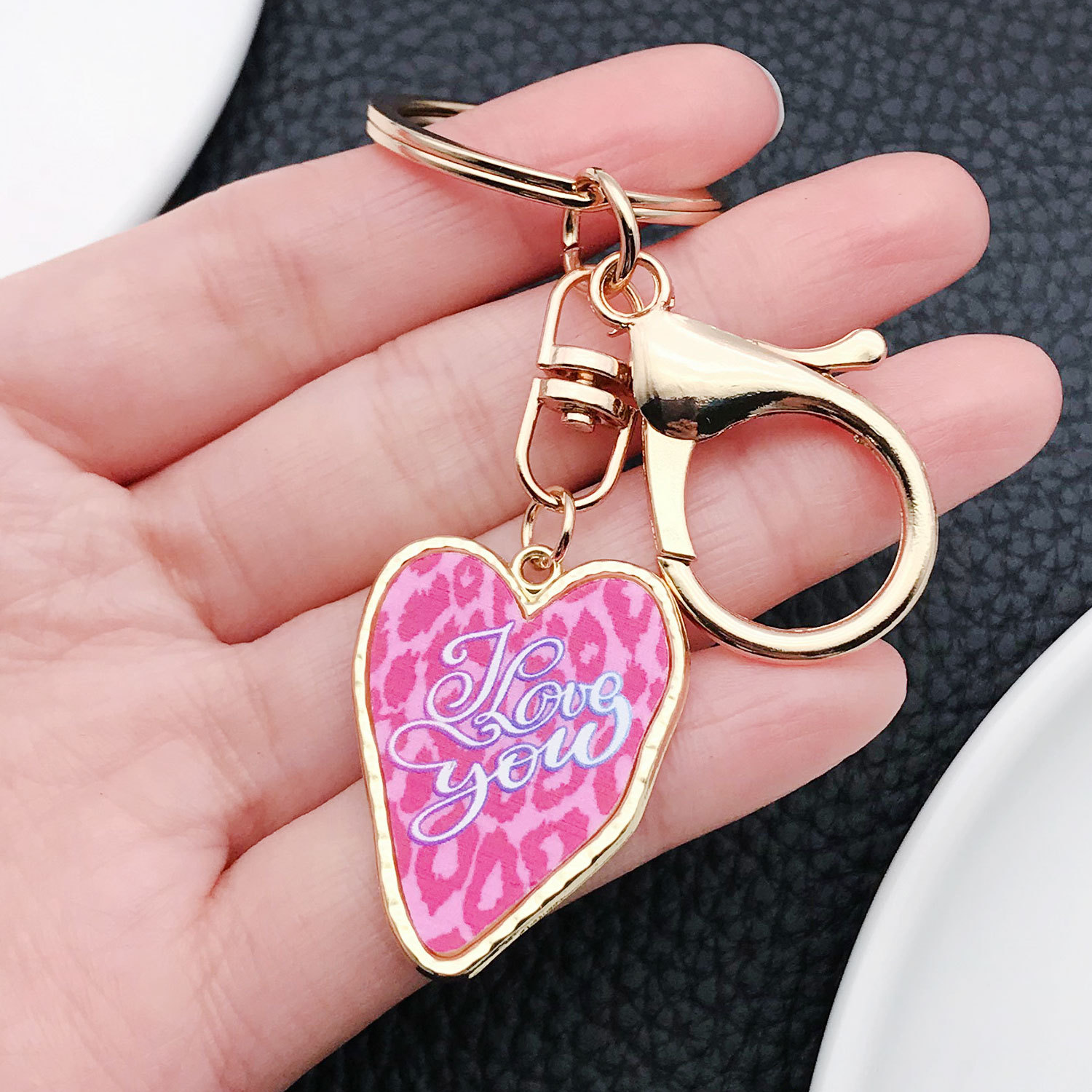 Wholesale Rose red LOVE YOU love keychain