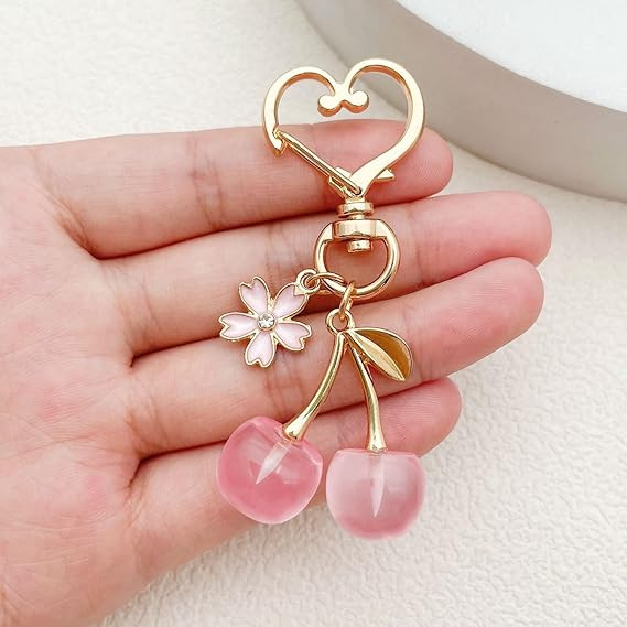 Wholesale Resin Pink Cherry Keychain Pendant