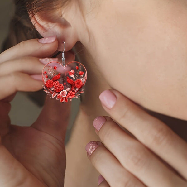Wholesale Heart shaped Red Flower Valentine's Day Biwing Earrings