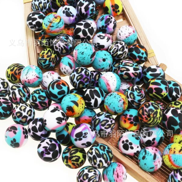 Wholesale 50PCS/PACK Leopard Print Water Transfer Silicone Beads