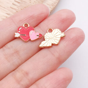 1 red dripping oil double love heart with one arrow piercing pink heart 12x17x1mm-0.7g-25199