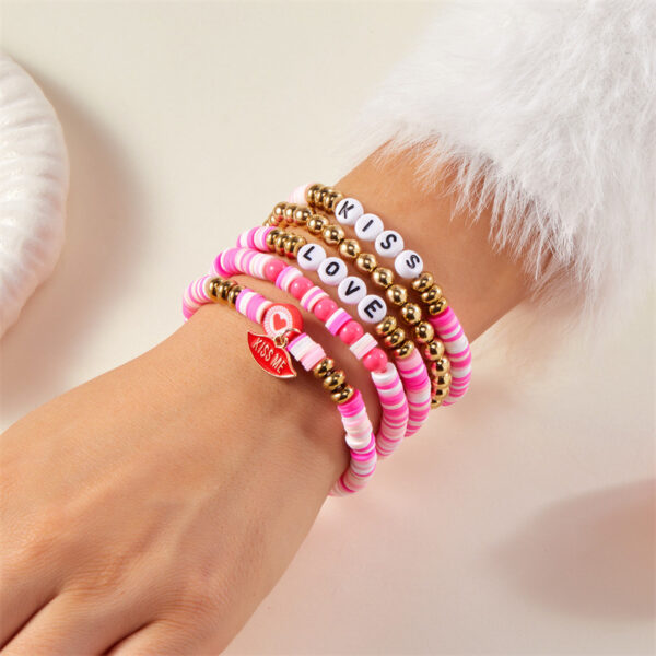 Wholesale Love Soft Ceramic Valentine's Day Pink Acrylic Letter Bracelet