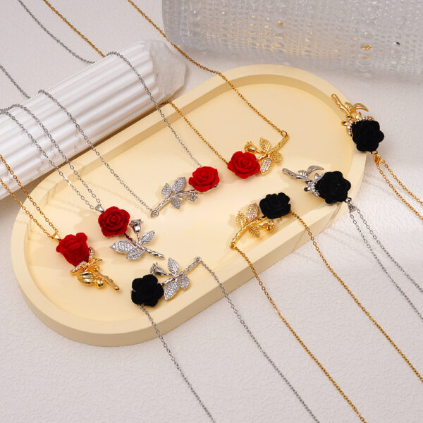Wholesale Red Rose Diamond Stainless Steel Necklace