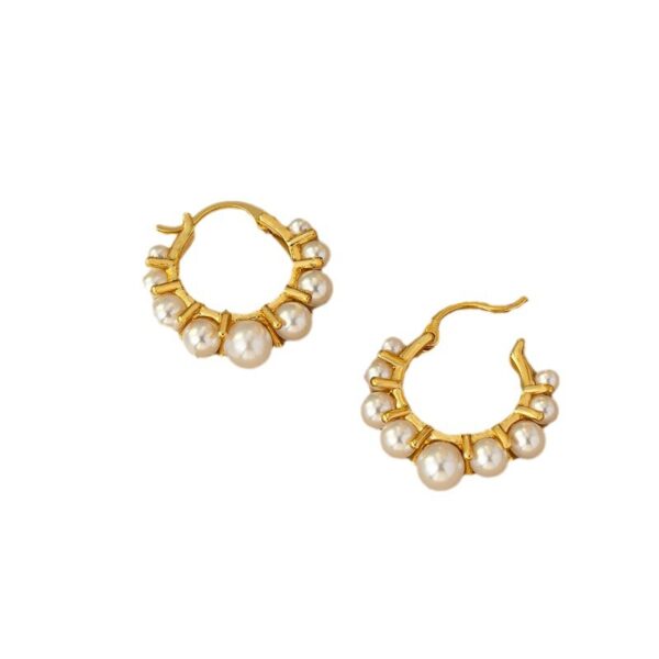 Wholesale Golden ring inlaid with pearl Hoop Earrings