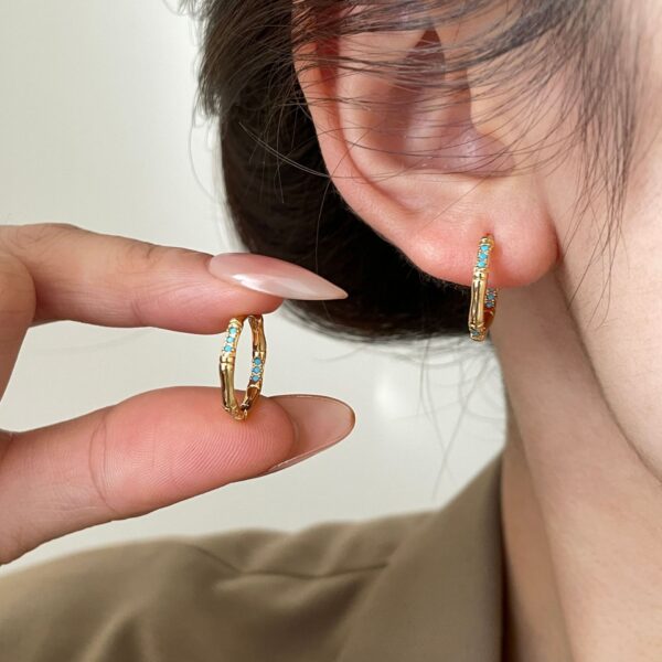 Wholesale Style Turquoise Bamboo Earrings, Niche Simple Hoops