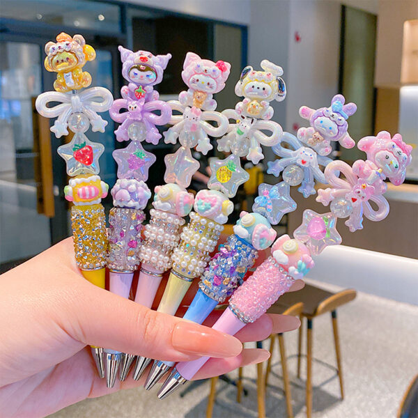 Wholesale Children's Cartoon Flash Diamond Bow Rotary Writing Pen Black OLY Exclusive