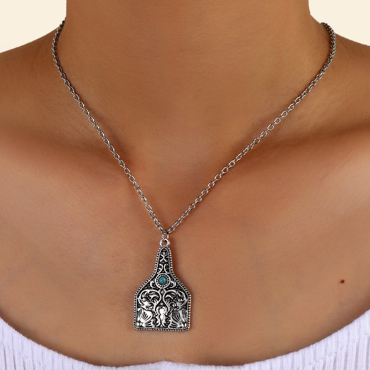 Wholesale Geometric Carved Turquoise Pendant Necklace