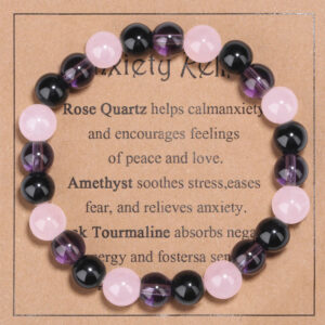 Rose quartz + amethyst + obsidian bracelet