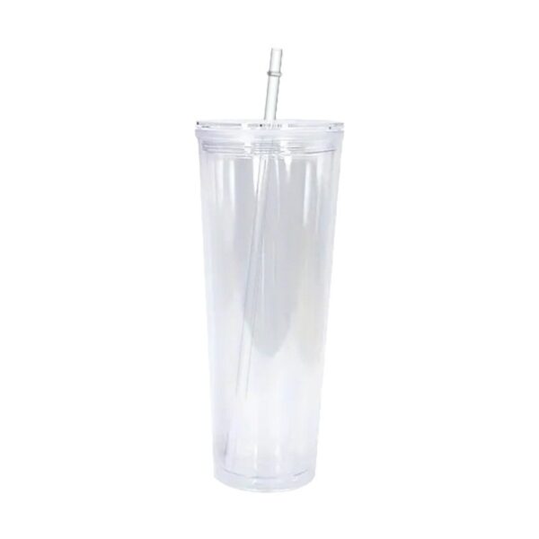 Wholesale Cross-Border New Product Double-Layer Punched 24oz Plastic Cup Flat Lid Acrylic Office Transparent Straw Cup Custom Pattern