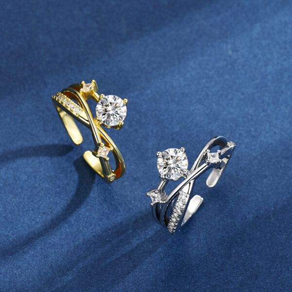 O1CN01dulFYQ1Id7Wy5Dwr9_2222221900915-0-cib Wholesale Golden Cosmic Planet Trajectory Flashing Diamond Cross Geometric Open Ring