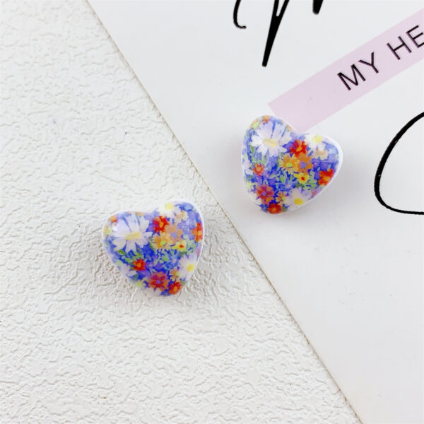 Wholesale 10pcs double-sided printed oil painting style flower love acrylic beads