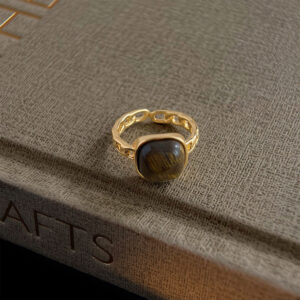 Square tiger eye stone ring