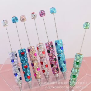 Wholesale Heart-Shaped Colorful Full Diamond DIY Fancy Beadable Pens