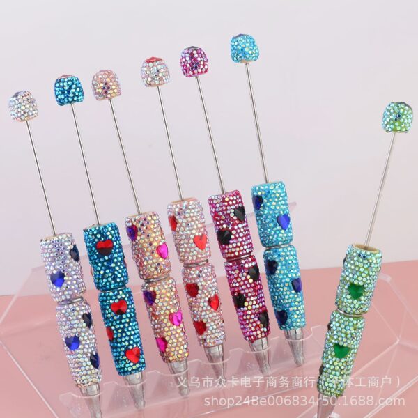 Wholesale Heart-Shaped Colorful Full Diamond DIY Fancy Beadable Pens