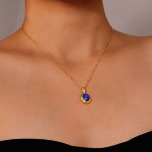 Wholesale Inlaid colored zircon titanium steel necklace