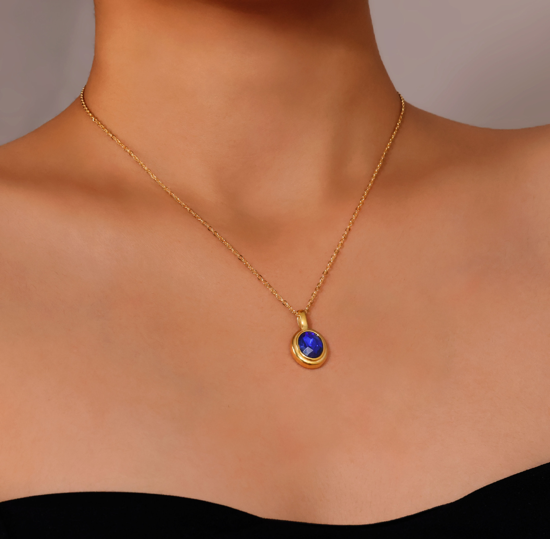 Wholesale Inlaid colored zircon titanium steel necklace