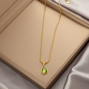 Green Water Drop Zircon Necklace