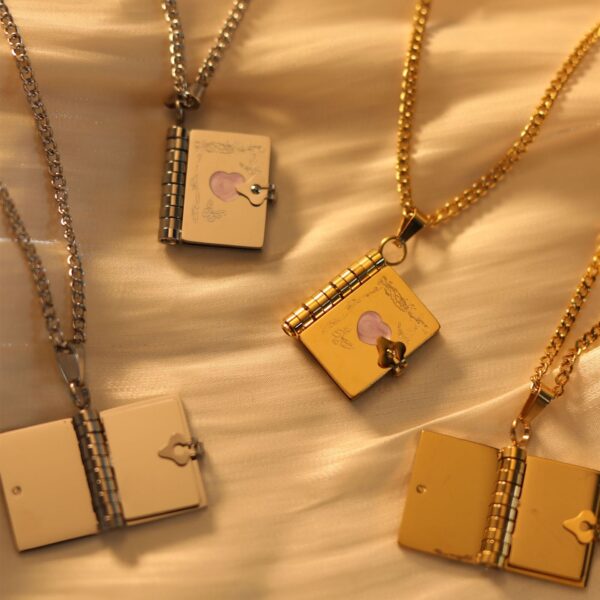 Wholesale Love Butterfly Opening and Closing Book English Letter Box Necklace