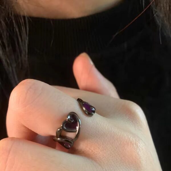 Wholesale Love Zircon Gun Black Open Adjustable Ring