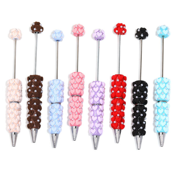 Wholesale Colorful flocking heart-shaped pearl bead pen