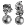 Wholesale Liquid texture gray pearl asymmetrical earrings