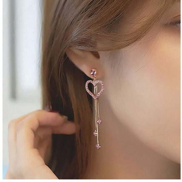 Wholesale Valentine's Day Love Shining Zircon Long Tassel Earrings