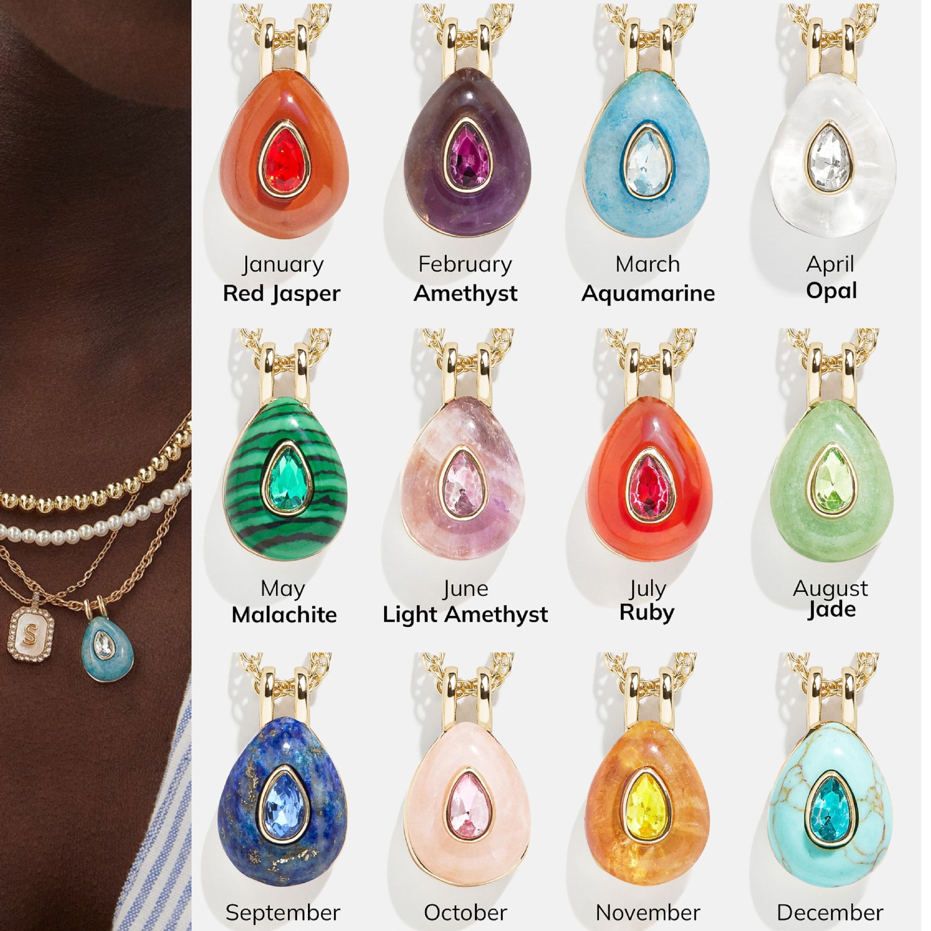 Wholesale Twee Birthday Stone Colored Zircon Necklace