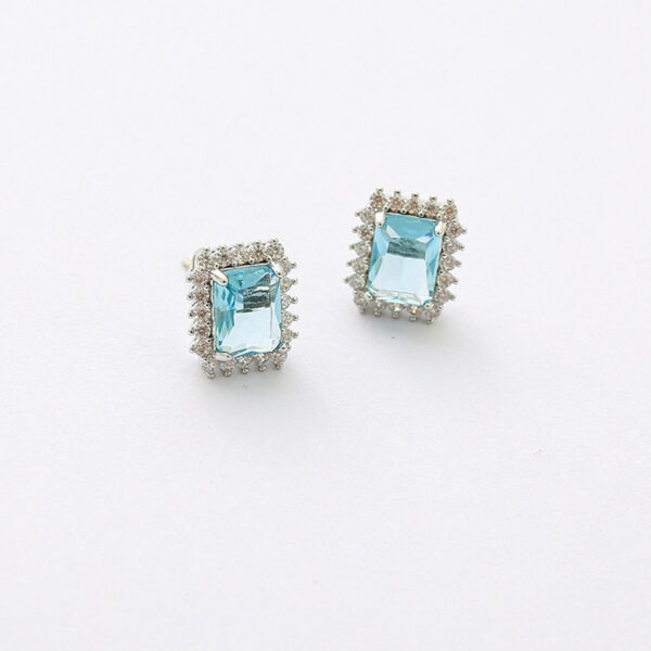 Wholesale Shallow Sea Blue Rectangular S925 Sterling Silver Stud Earrings